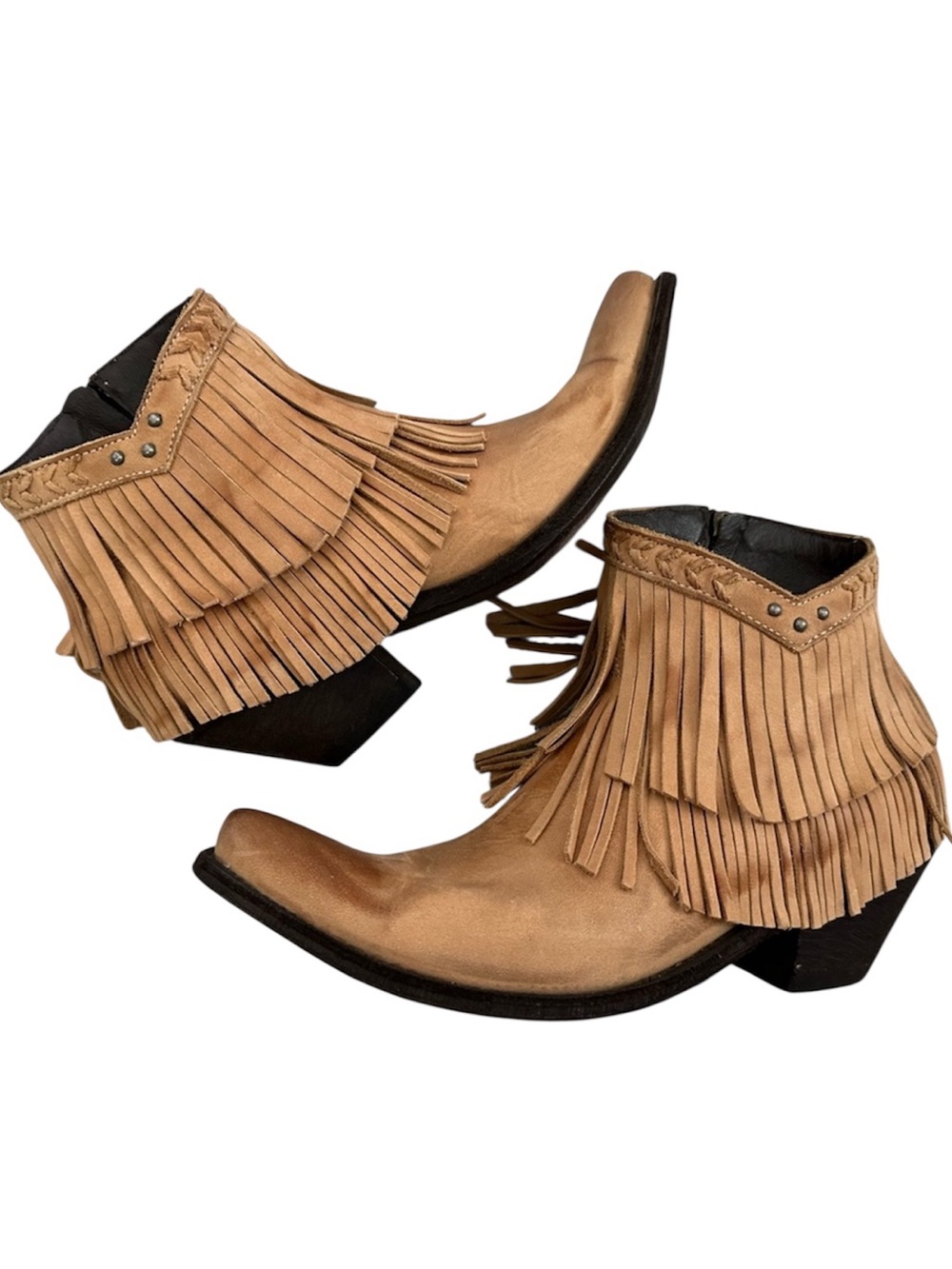 Old Gringo Fringe Western Ankle Boots in Tan